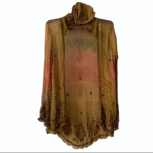 100% Silk Hoodie Cardigan Beaded Sequin Top